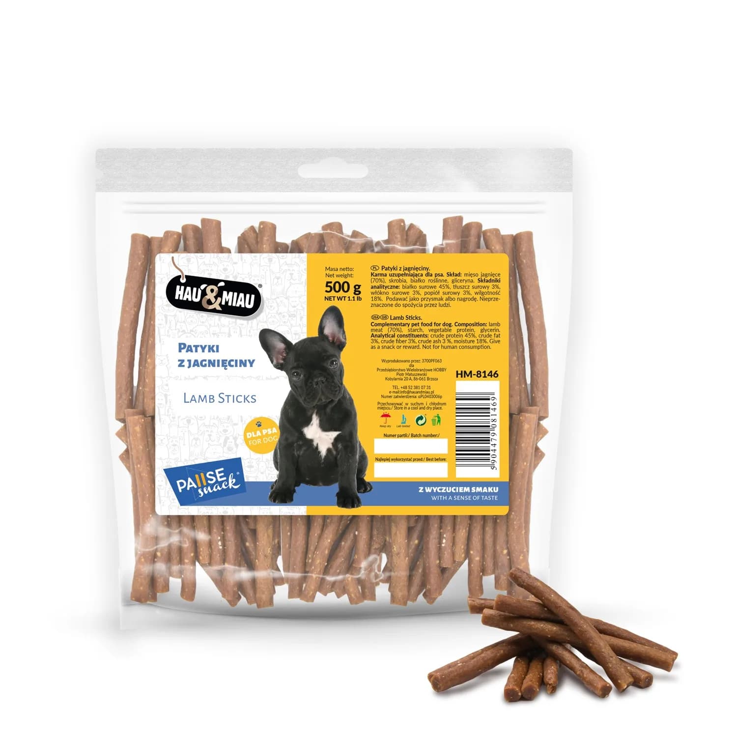 Hau&Miau Pausesnack przysmak dla psa patyki z jagnięciny 500 g