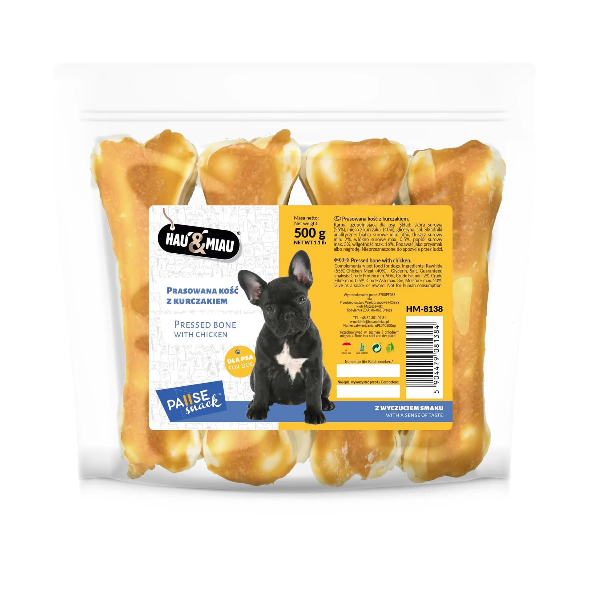 Hau&Miau Pausesnack przysmak dla psa prasowana kość z kurczakiem 500 g