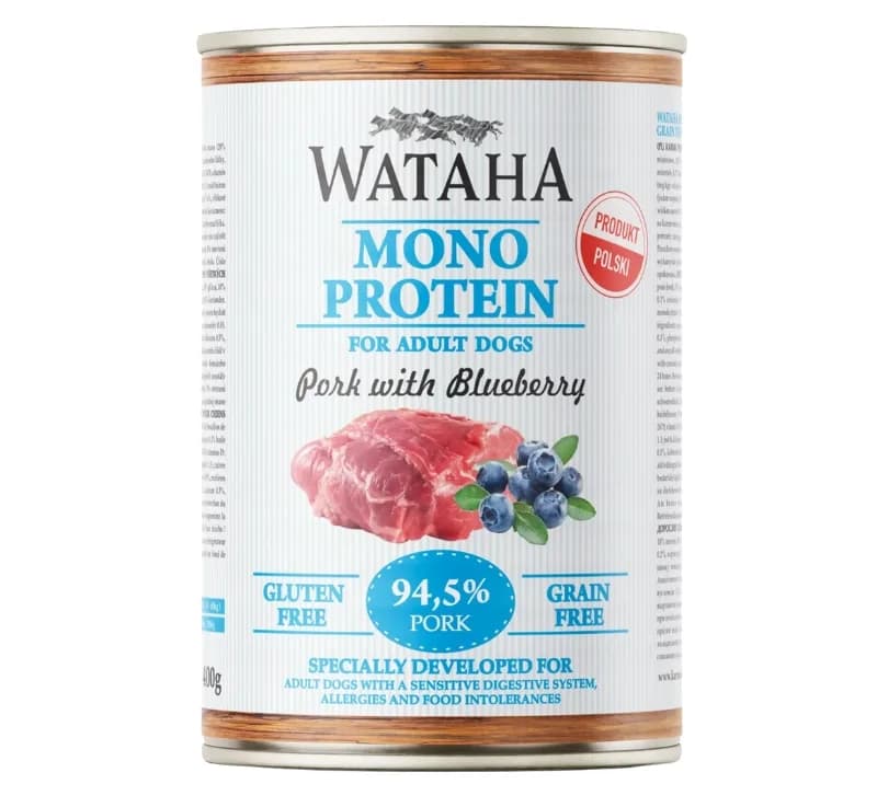 Wataha Mono Protein Adult Dog 94,5% Wieprzowina z Borówką - karma mokra z wieprzowiną i borówką dla dorosłych psów 400 g