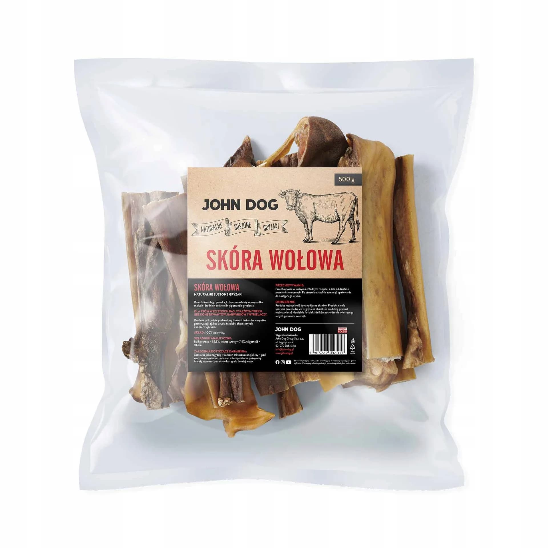 John Dog Skóra wołowa małe kawałki Suszony gryzak dla psa 500 g