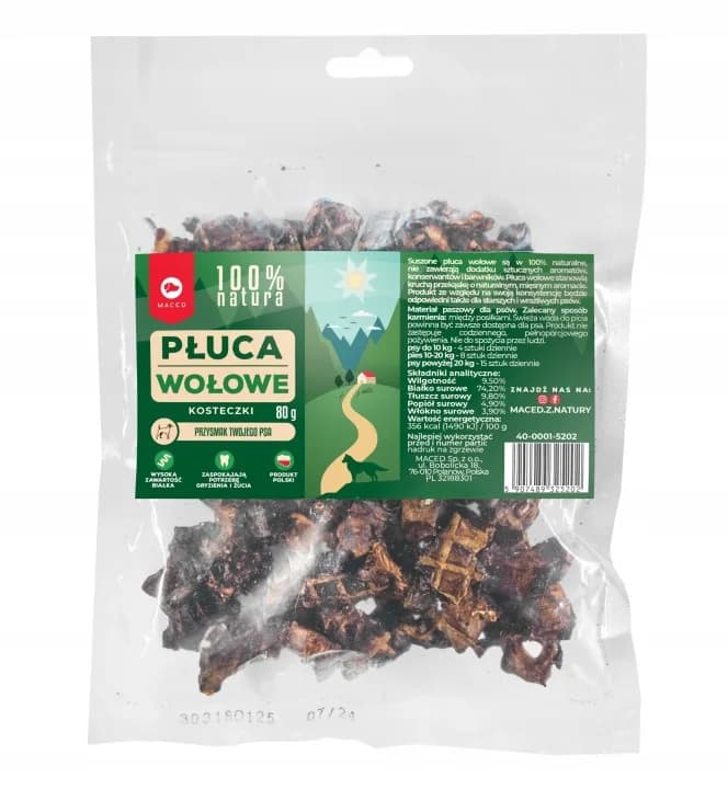 MACED Przysmak Dla Psa Smakołyk Płuca Wołowe 100% Naturalny Kosteczki 80 g
