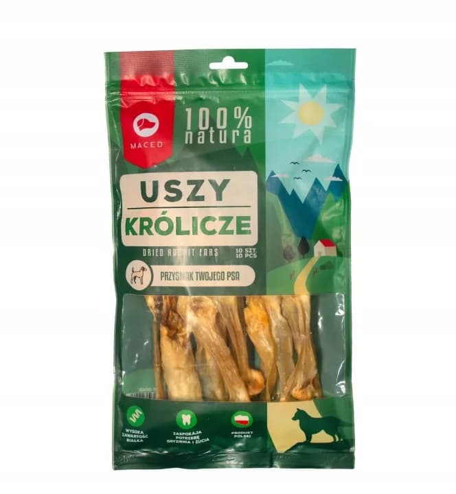 Naturalne Przysmaki dla Psów Uszy Królicze 100% NATURA MACED - 10 sztuk
