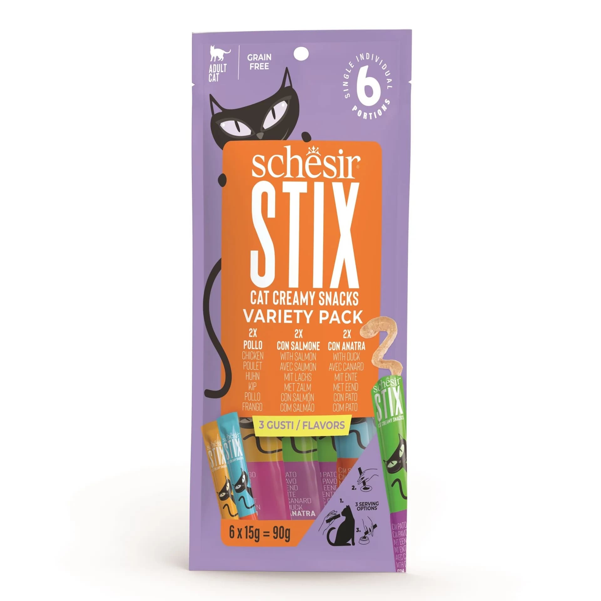 Schesir Stix przysak dla kota kurczak kaczka łosoś 6 × 15 g