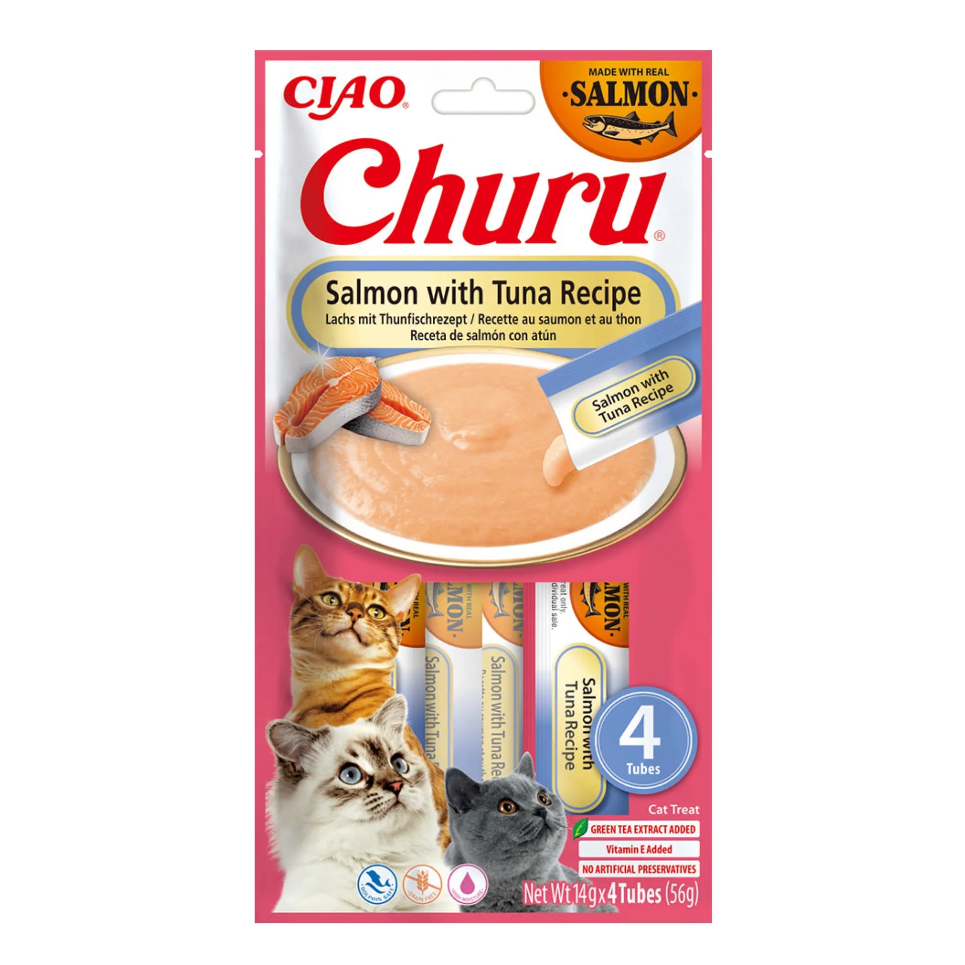 INABA CAT CHURU Łosoś z tuńczykiem – Przysmak dla kota 4 × 14 g (56 g)