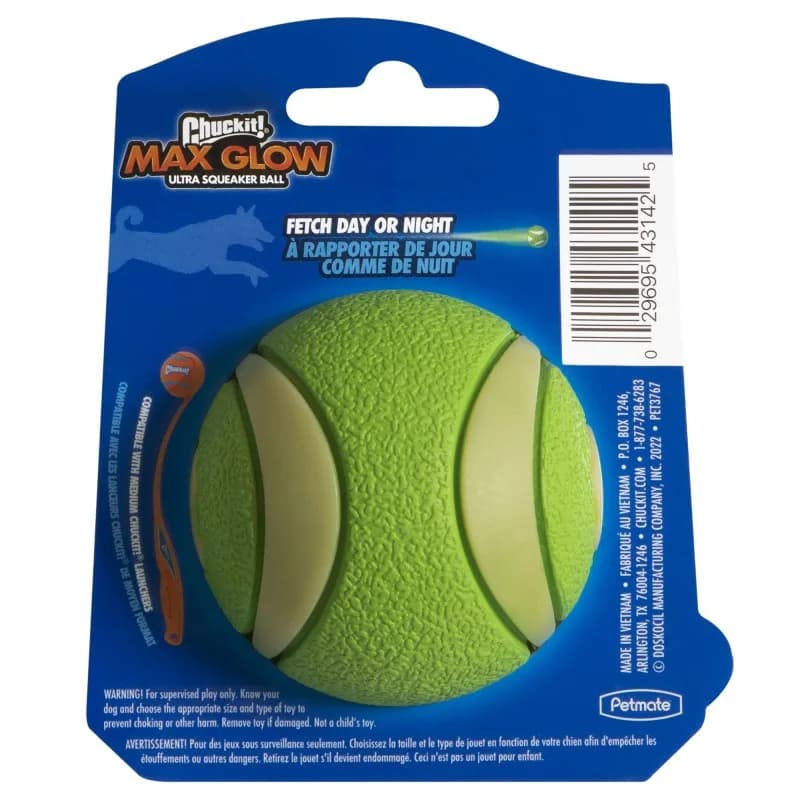 CHUCKIT Max Glow Ultra Squeaker Ball MEDIUM