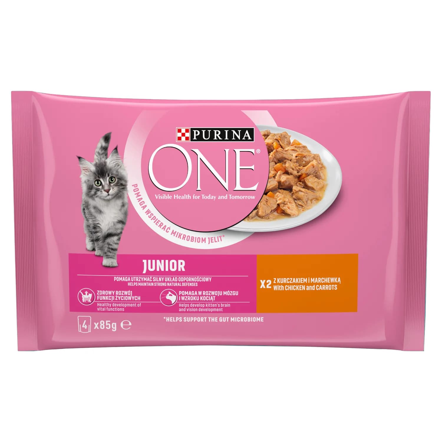 PURINA ONE Junior Karma dla kociąt z kurczakiem i marchewką 4 × 85 g