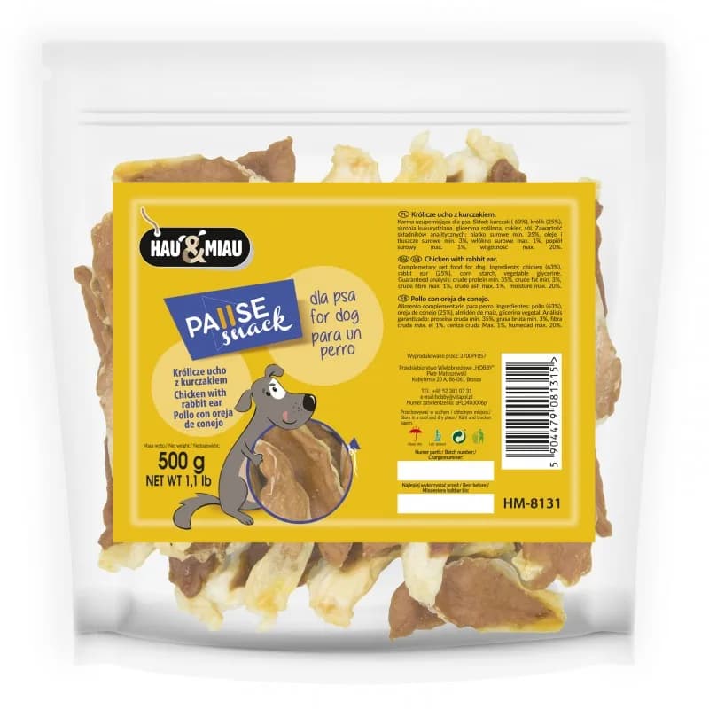 Hau&Miau Królicze ucho z kurczakiem dla psa 500 g