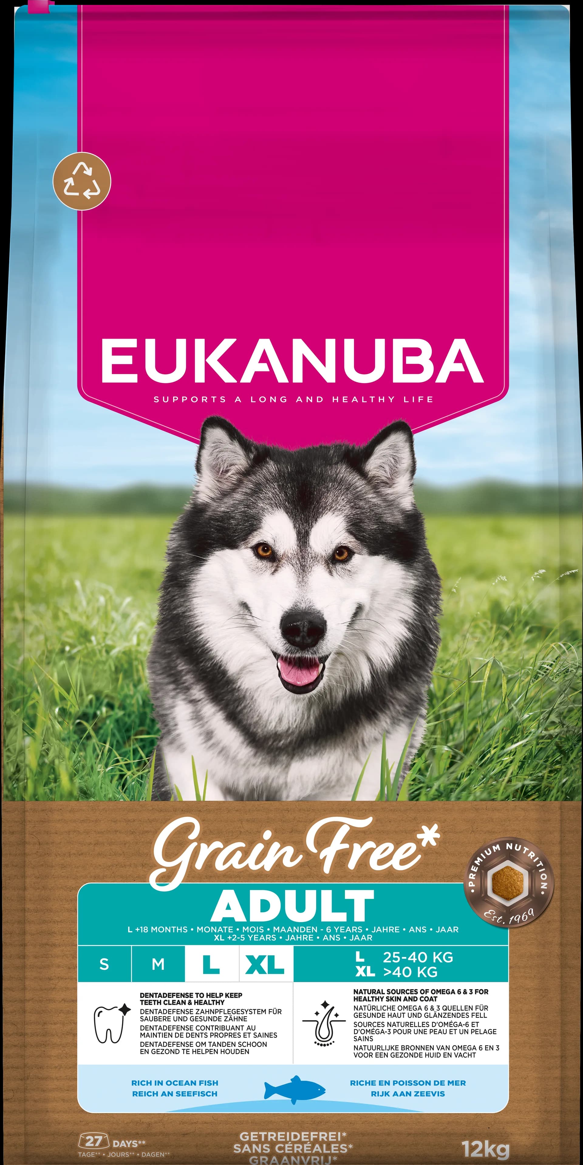 Eukanuba Grain Free Sucha karma dla dorosłych psów ras dużych z rybami 12 kg