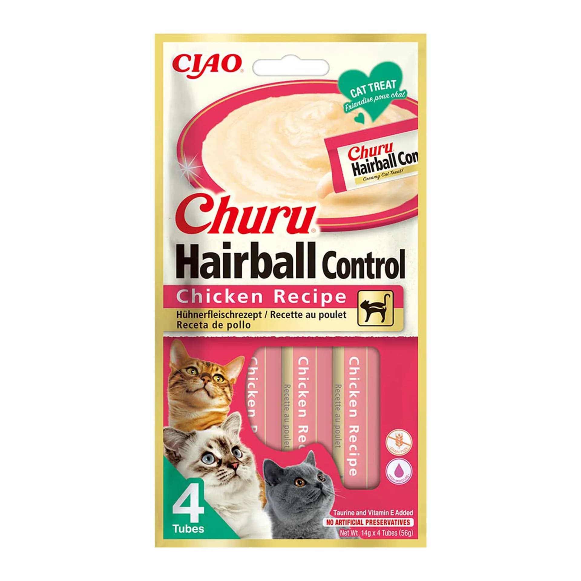 INABA CAT CHURU HAIRBALL CHICKEN 4 × 14 g