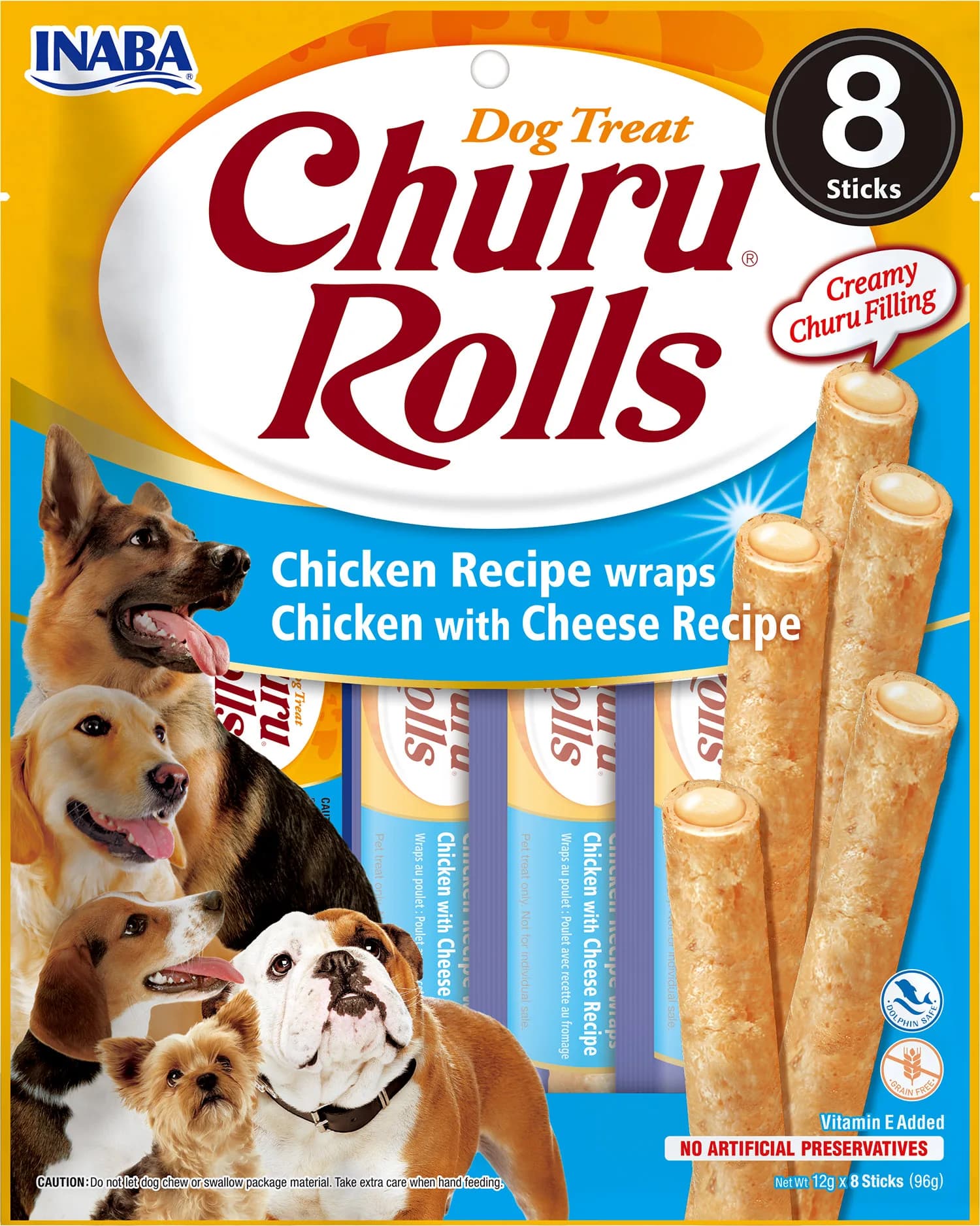 Inaba Churu Rolls Dog miękkie przysmaki dla psa z kurczakiem i serem 8 × 12 g