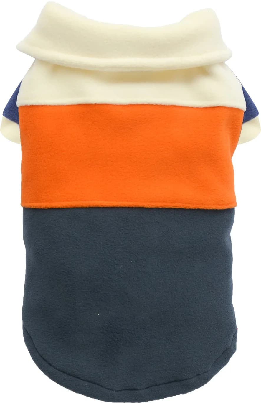 DoggyDolly Sweter z polaru w kremowo/pomarańczowo/niebieskie paski dla małego psa - różne rozmiary XS