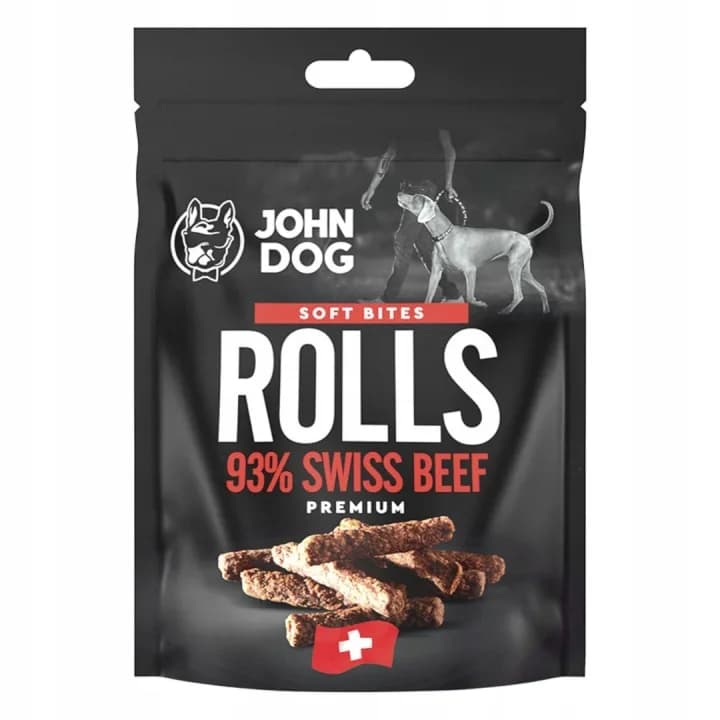SMAKOŁYKI John Dog SOFT BITES Rurki z wołowiny szwajcarskiej 93% 90 g / ROLLS 93% BEEF 90 g
