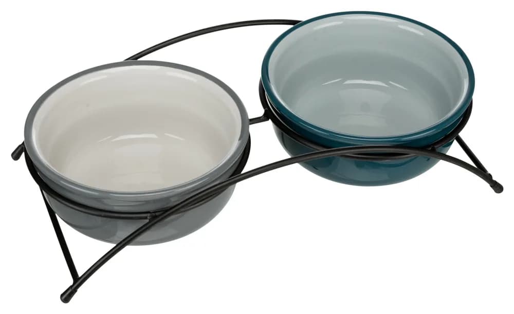 Trixie zestaw dwóch misek ceramicznych na metalowym stojaku dla psa petrol/szary