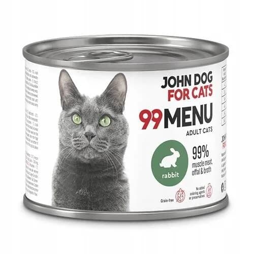 John Dog for Cats 99 MENU karma mokra z kurczakiem i królikiem dla dorosłych kotów 200 g