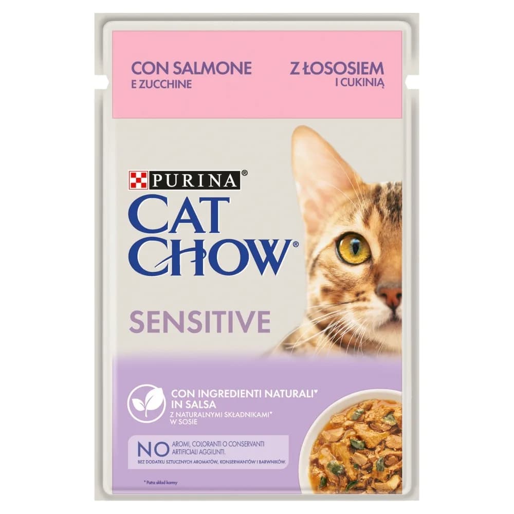 Purina CAT CHOW Sensitive - mokra karma z łososiem i cukinią w sosie 85 g