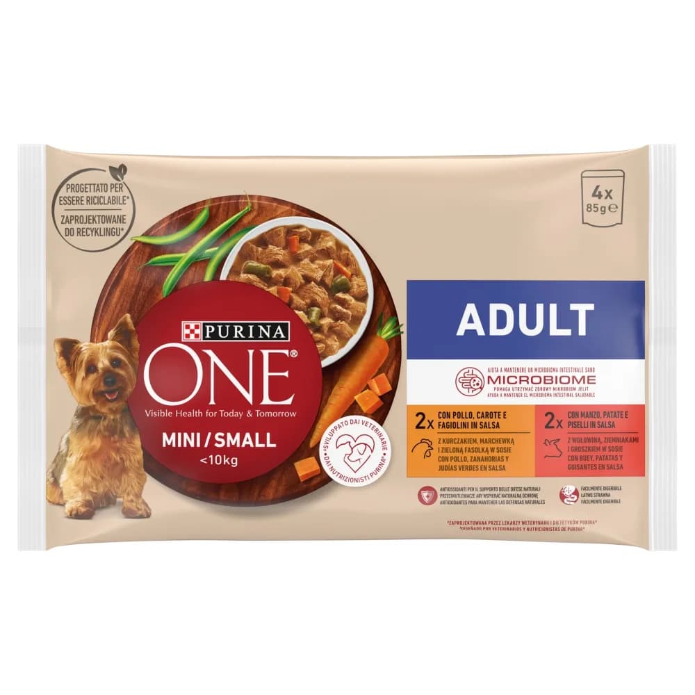 PURINA ONE MINI Dog Adult Kurczak/Wołowina 340 g (4 × 85 g)