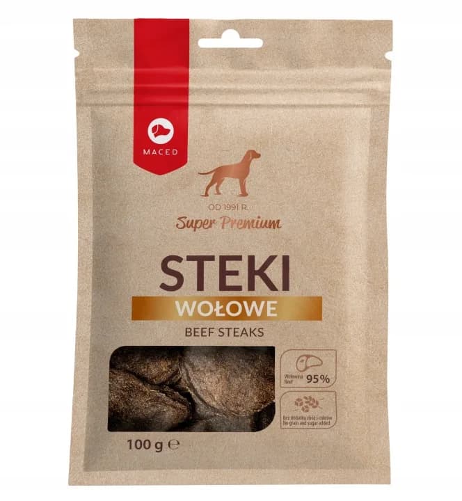 Przysmaki dla Psów Steki Wołowe Super Premium Smakołyki Smaczki MACED 100 g