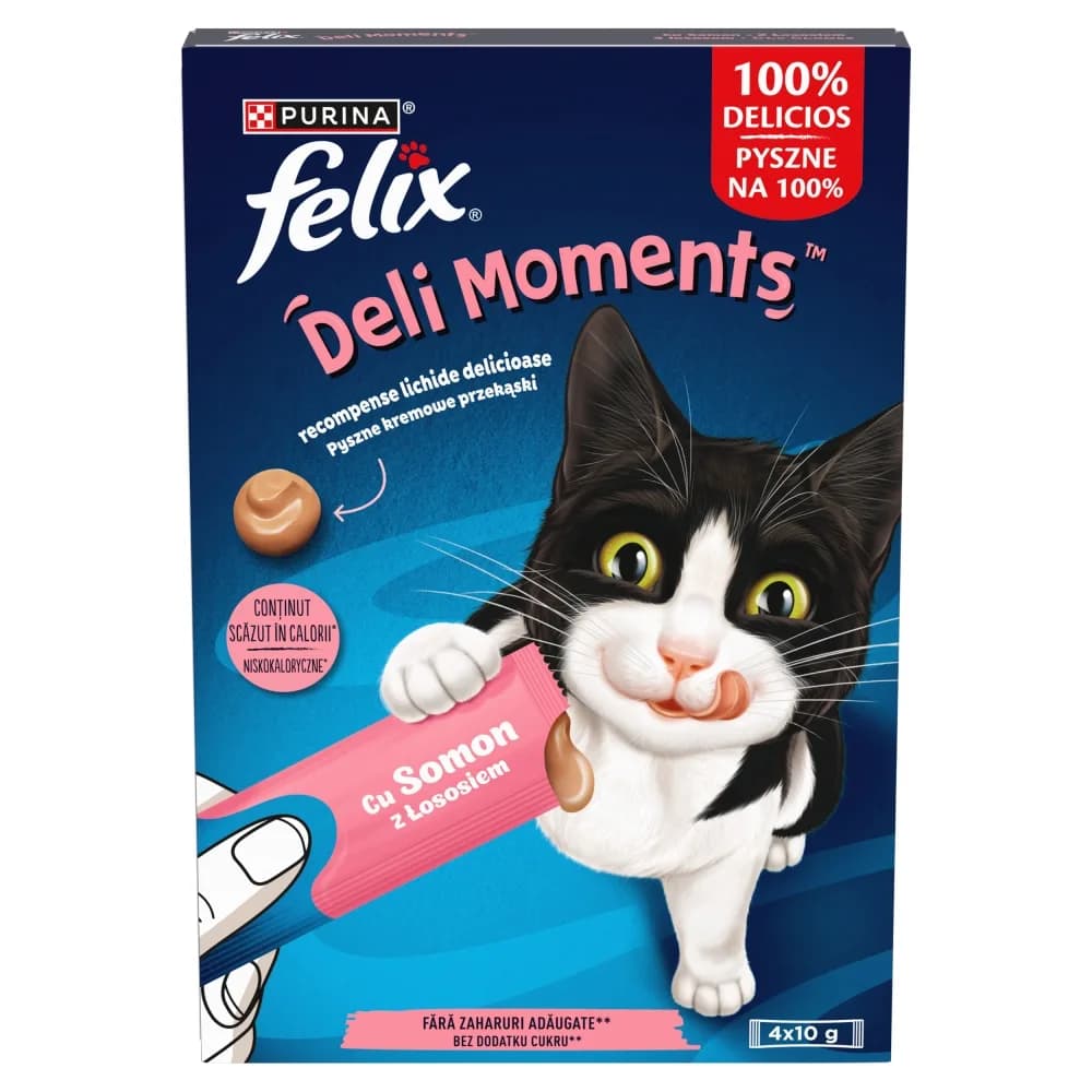Felix Deli Moments Kremowe przekąski dla kotów z łososiem 4 × 10 g