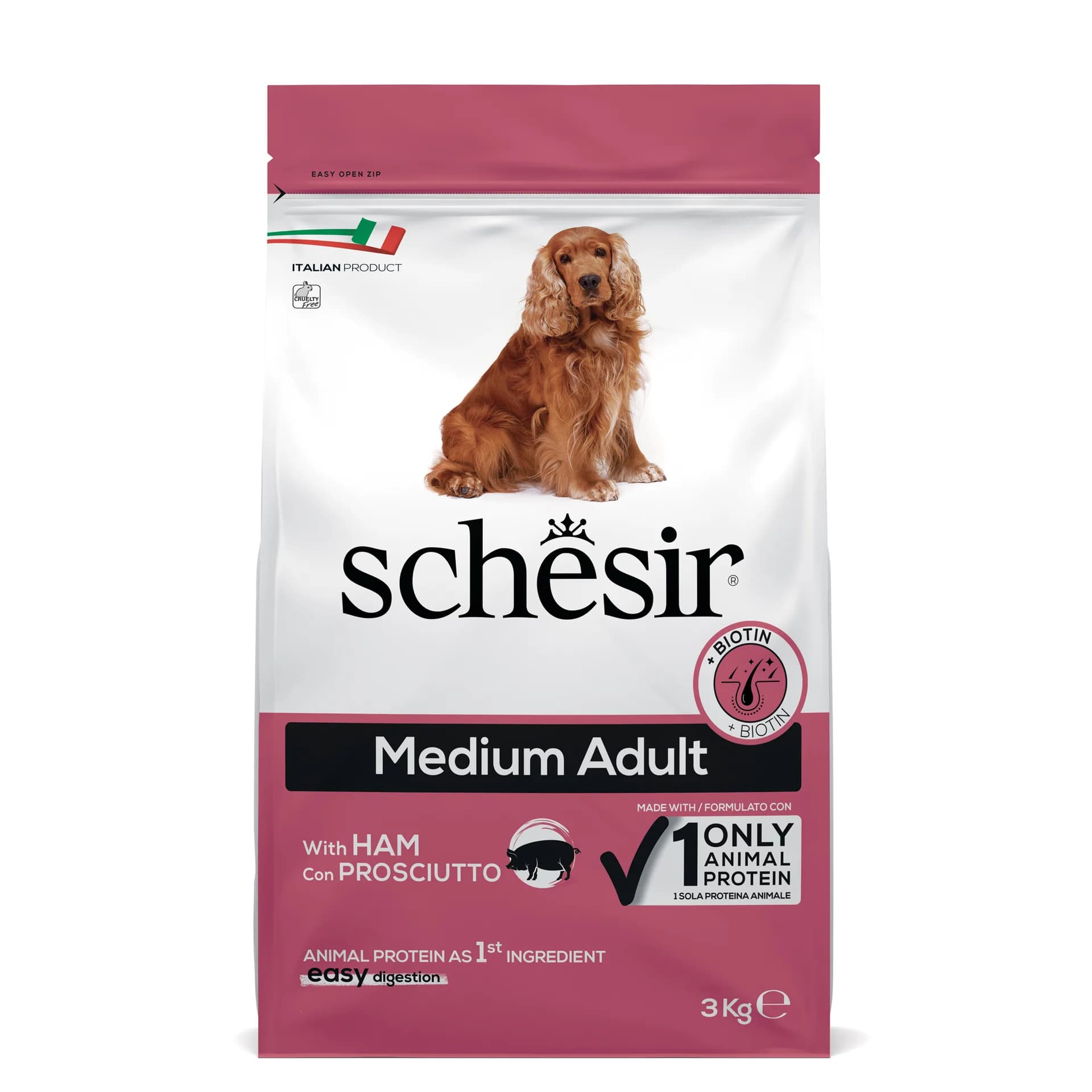 Schesir Original Medium Adult With Ham karma sucha z wieprzowiną i szynką dla dorosłych psów średnich ras