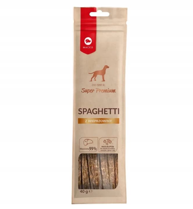Przysmak dla Psów Maced Super Premium Spaghetti z Wieprzowiny Smakołyk 40 g