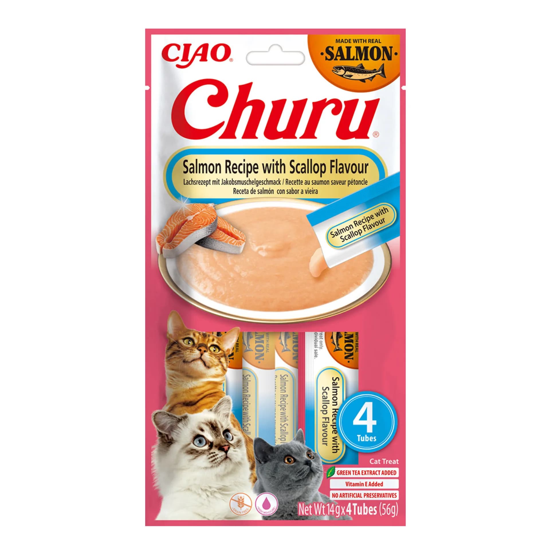 INABA CAT CHURU Łosoś z małżą – Przysmak dla kota 4 × 14 g (56 g)