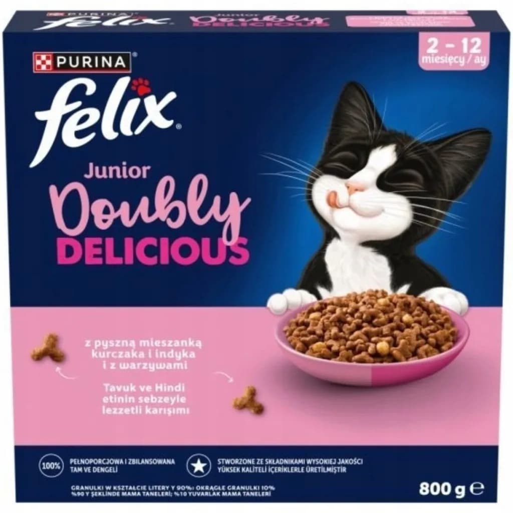 Felix Doubly Delicious Junior karma sucha z kurczakiem i indykiem dla kociąt 800 g
