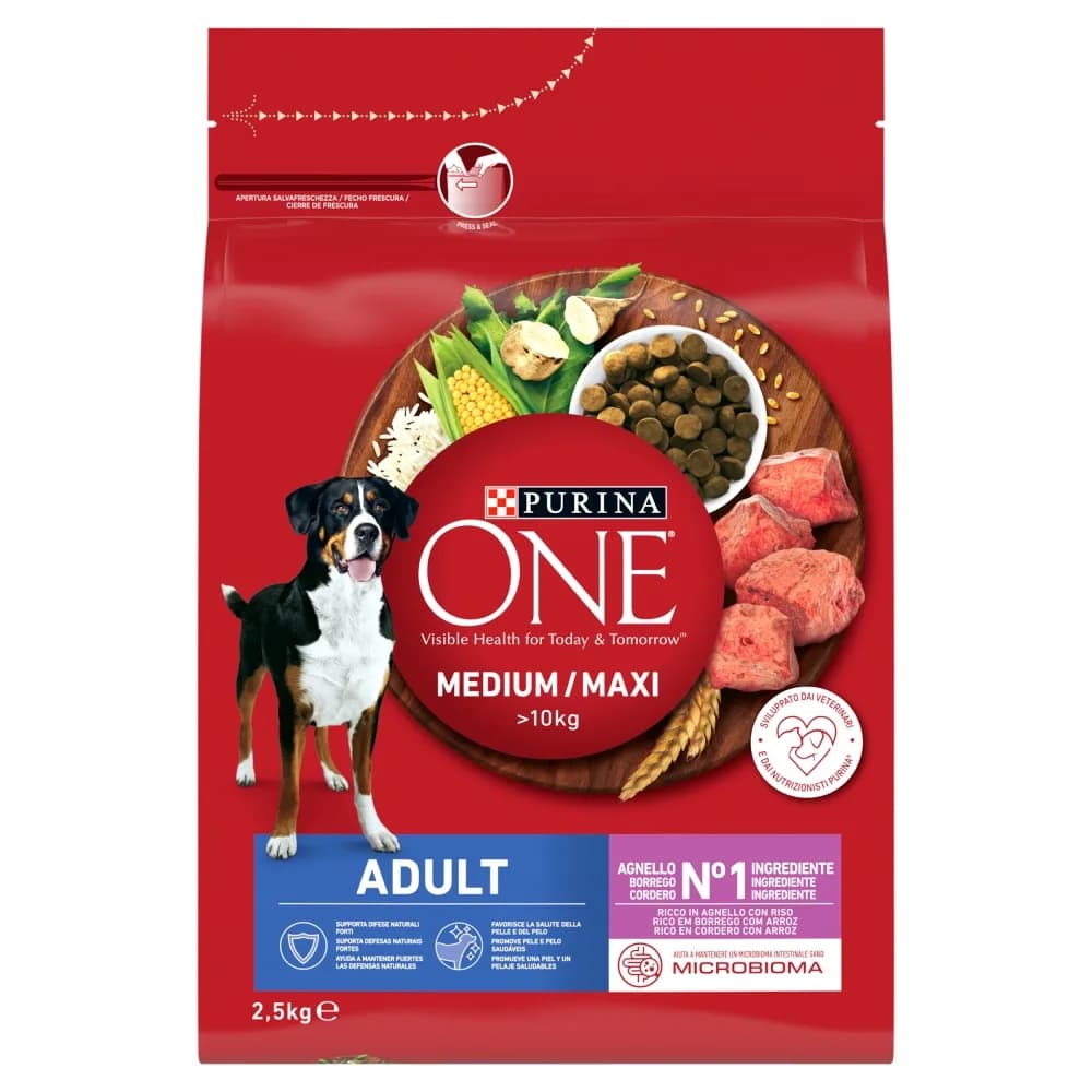 PURINA ONE Adult Medium/Maxi Karma dla dorosłych psów bogata w jagnięcinę z ryżem 2,5 kg