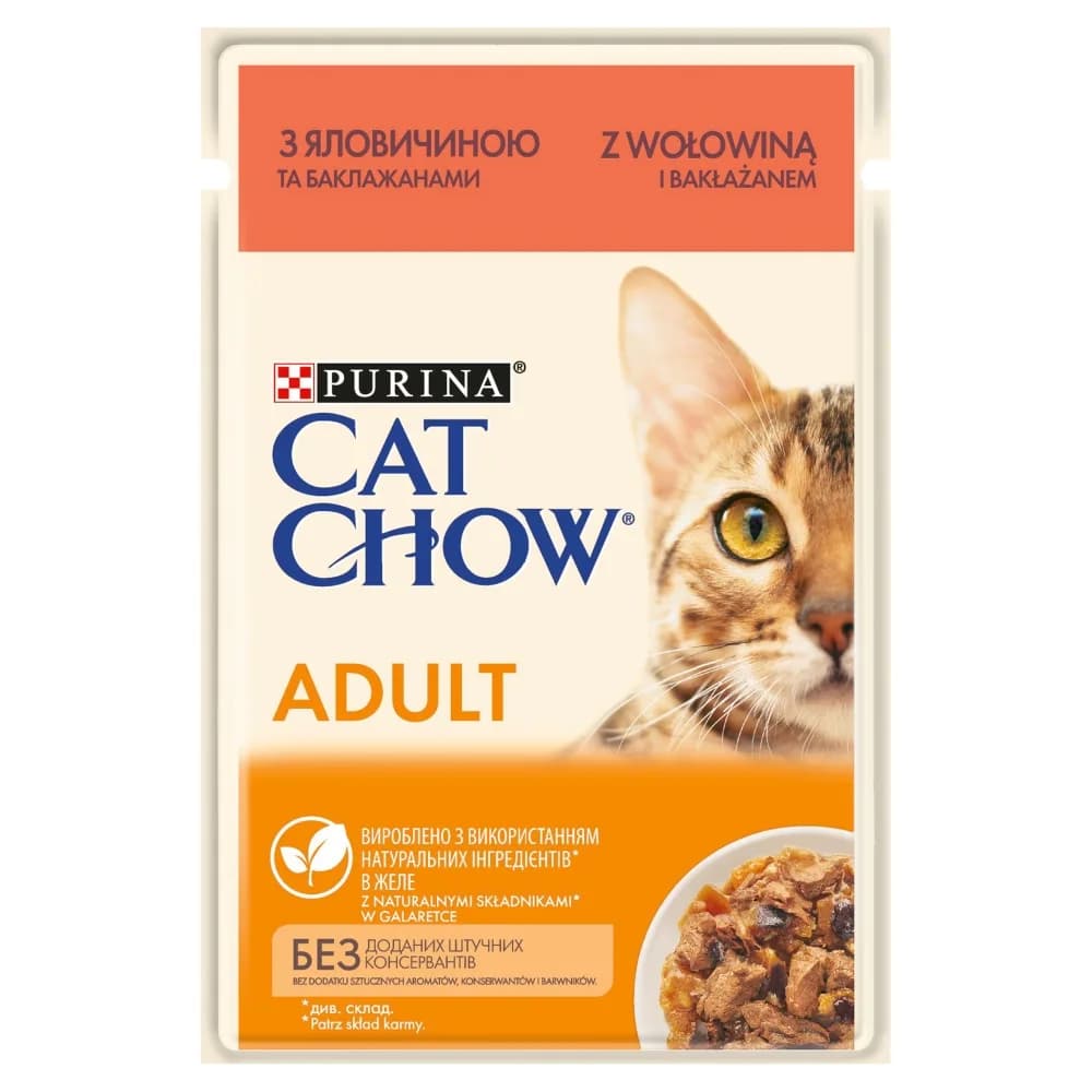 Purina CAT CHOW Adult - mokra karma z wołowiną i bakłażanem w galaretce 85 g