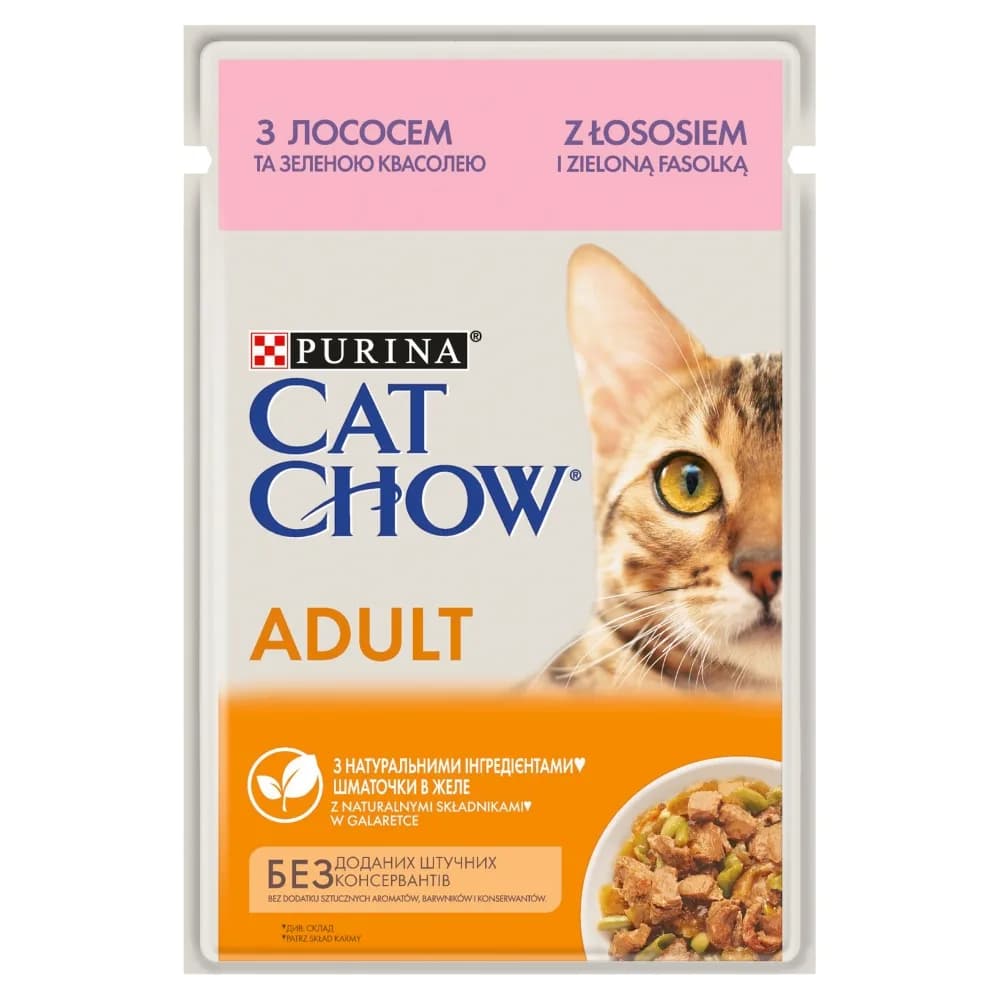 Purina CAT CHOW Adult - mokra karma z łososiem i zielonym groszkiem w galaretce 85 g