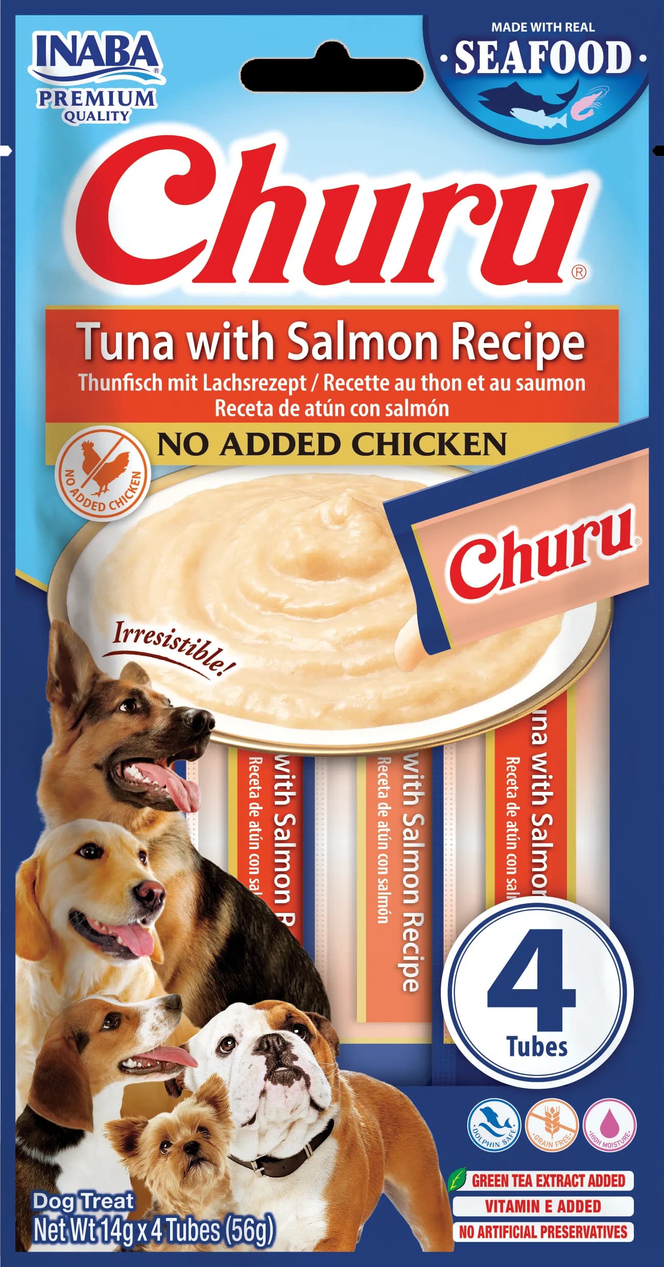 Inaba Dog Churu przysmak dla psa formuła z tuńczykiem i łososiem 4 × 14 g