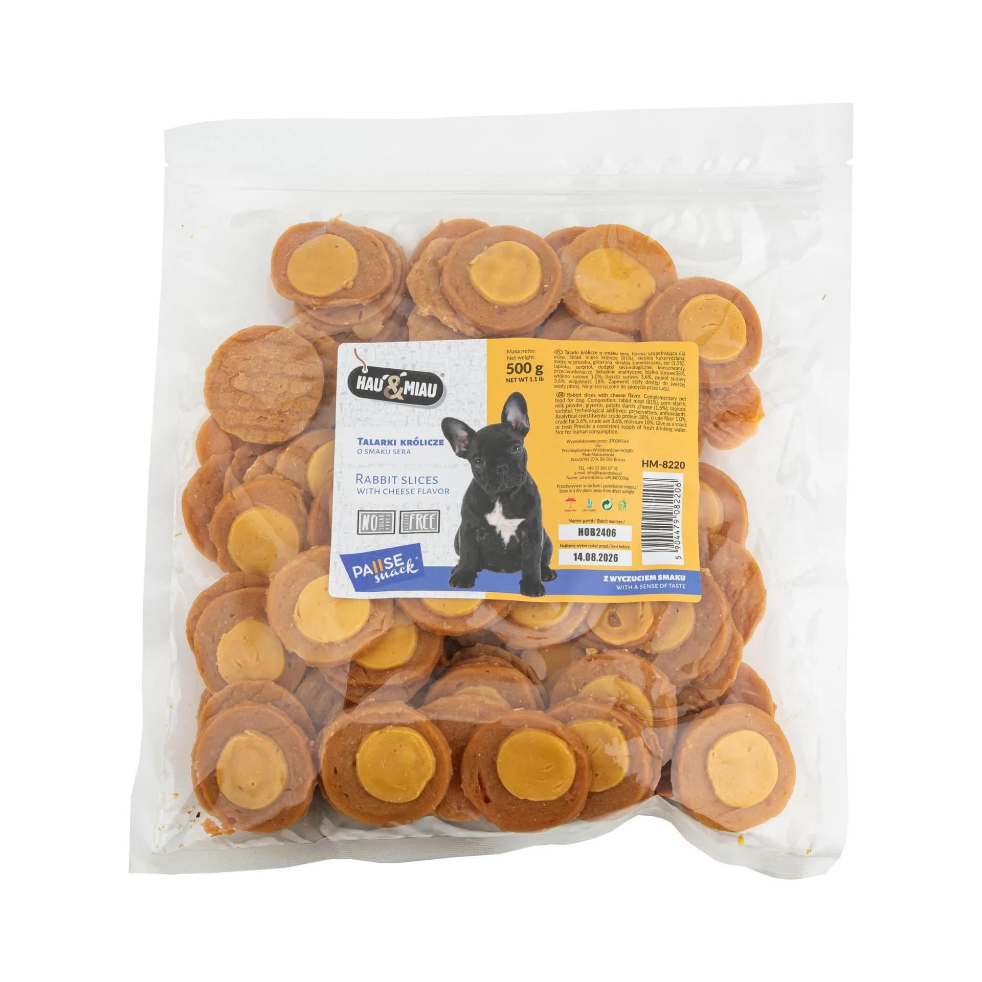 Hau&Miau Pausesnack przysmak dla psa talarki królicze o smaku sera 500 g