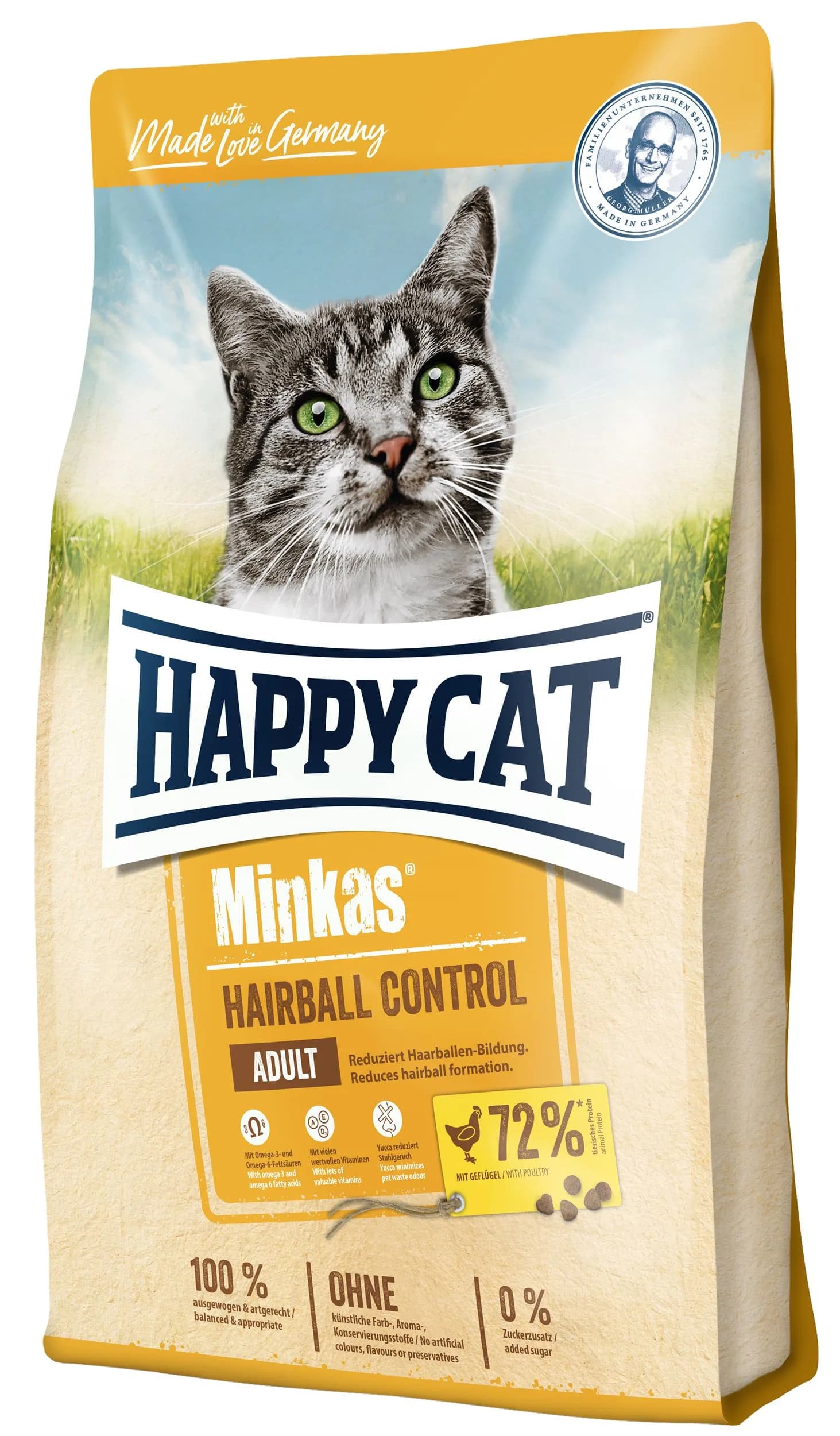Happy Cat MINKAS Hairball Control sucha karma dla kota przeciw zakłaczeniu drób