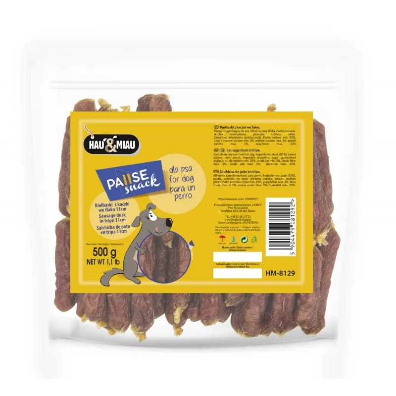 Hau&Miau Kiełbaski z kaczki we flaku dla psa 500 g