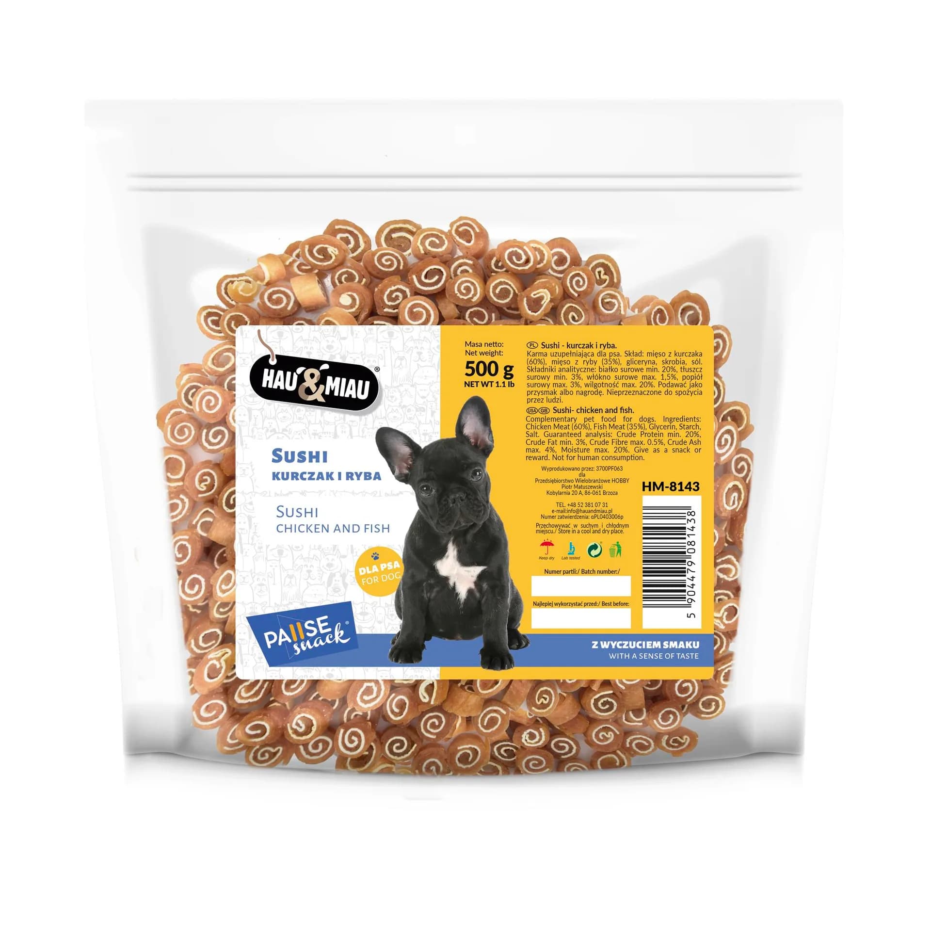 Hau&Miau Pausesnack przysmak dla psa sushi - kurczak i ryba 500 g