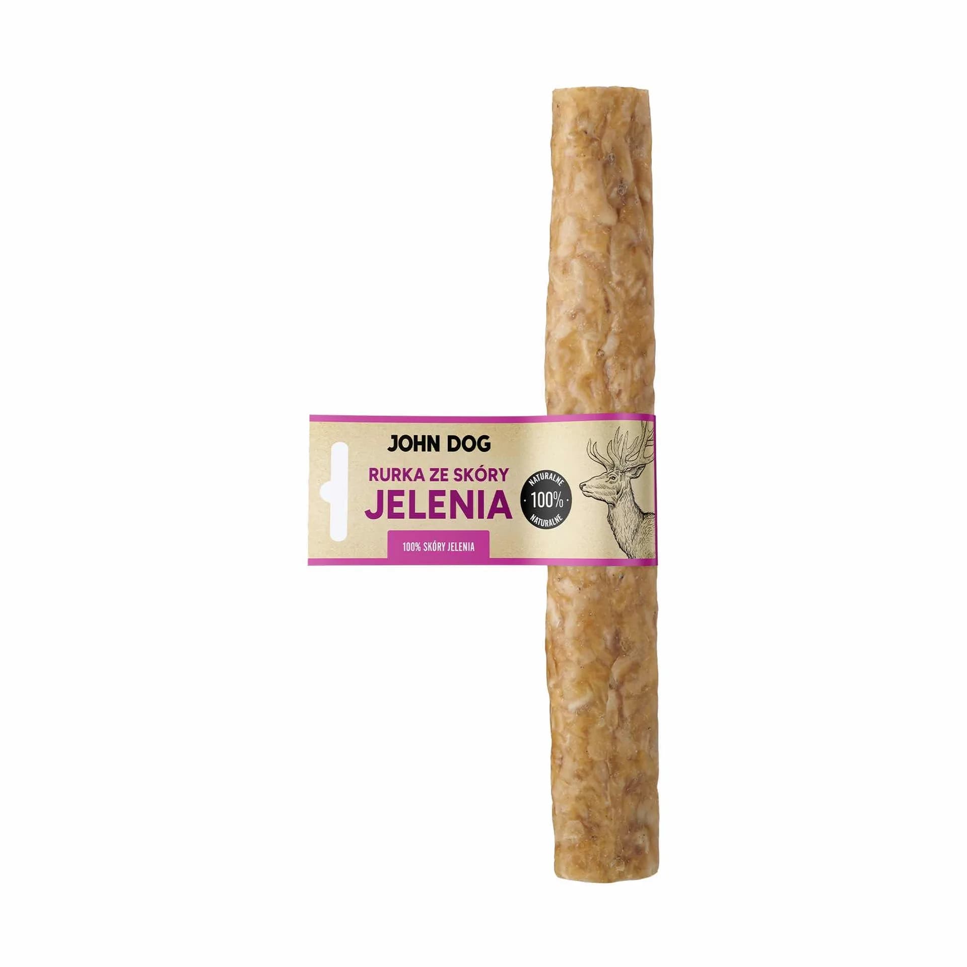 John Dog rurka ze skóry jelenia 25 cm suszony gryzak dla psa