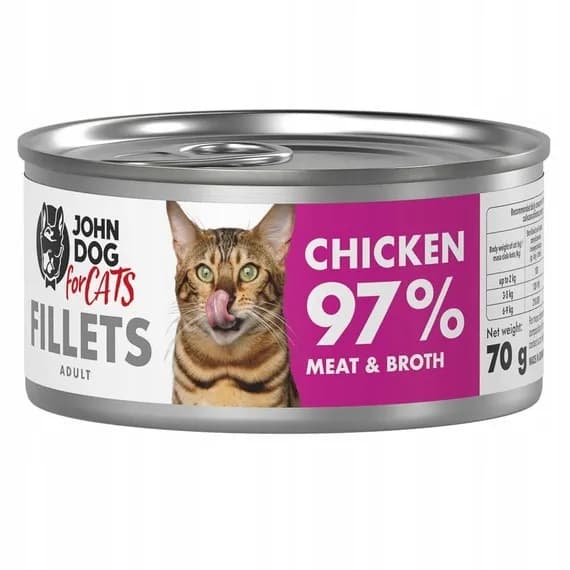 JOHN DOG FOR CATS FILLETY Z KURCZAKA W BULIONIE MOKRA KARMA DLA KOTA 70 g
