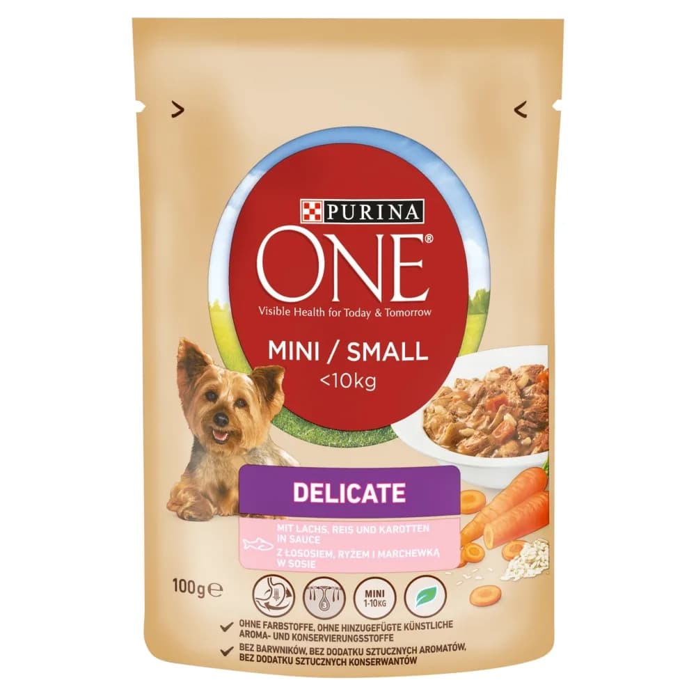 PURINA ONE Mini Sensitive Karma dla psów z łososiem ryżem i marchewką w sosie 85 g
