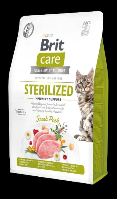 Brit Care Cat Sterilized Immunity Support with Fresh Pork sucha karma dla dorosłych kotów z wieprzowiną