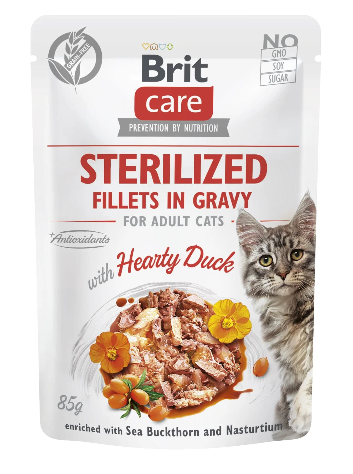 Brit Care Pouch Sterilized Fillets in Gravy with Hearty Duck mokra karma dla dorosłych kotów z kaczką 85 g