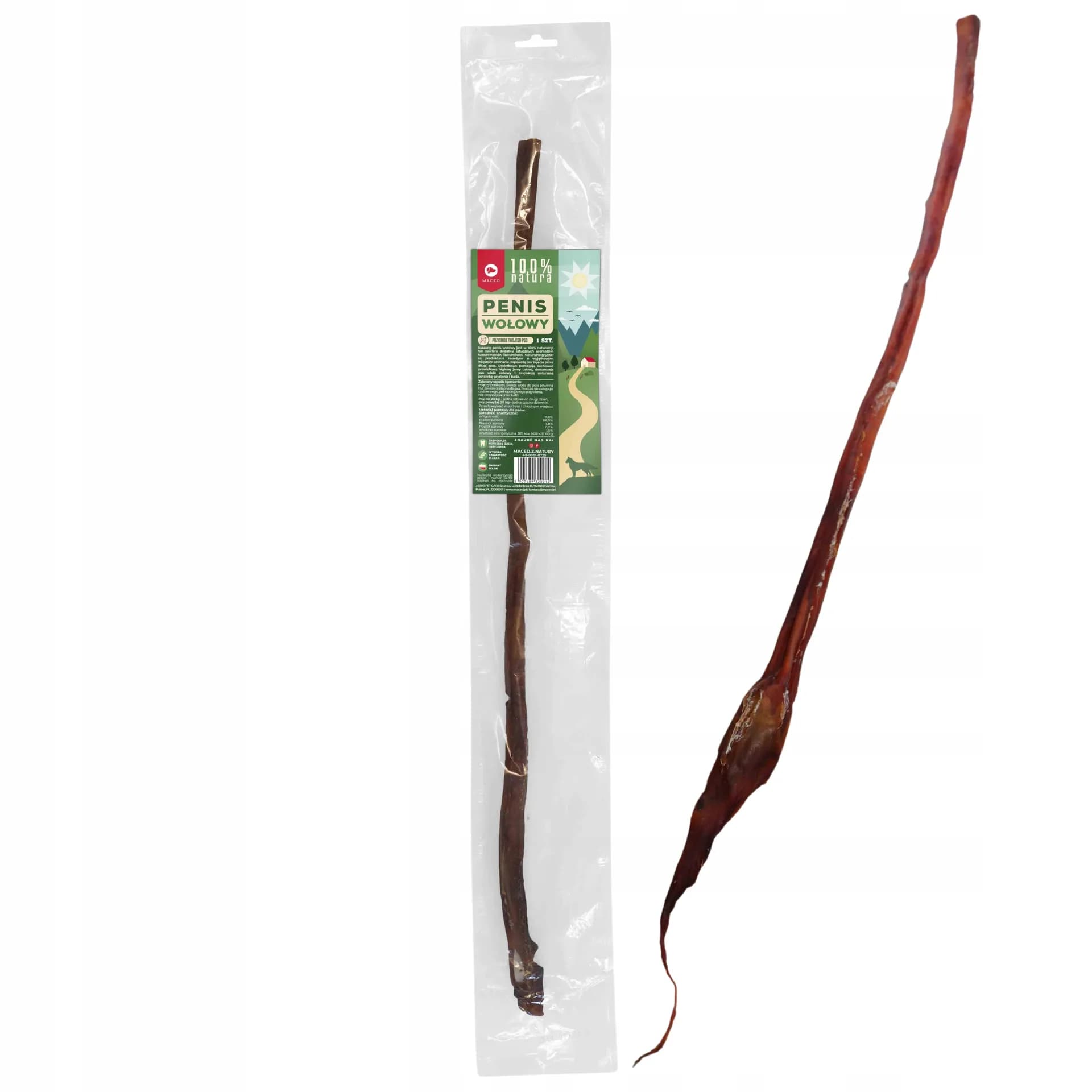 PENIS WOŁOWY Cały Przysmak dla Psa Twardy Gryzak Naturalny BARF MACED 70 cm
