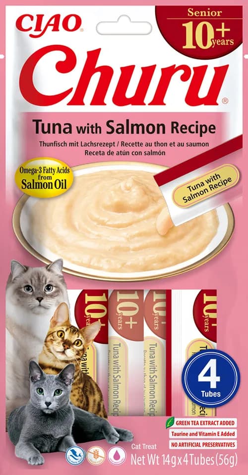 INABA CAT CHURU SENIOR Tuńczyk z łososiem – Przysmak dla starszego kota 4 × 14 g (56 g)