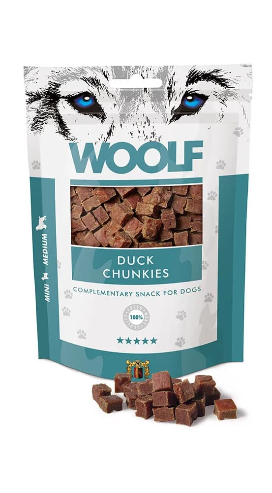 WOOLF CHUNKIES DUCK Miękki Przysmak Przysmak dla Psa Kostki z Kaczką 100 g