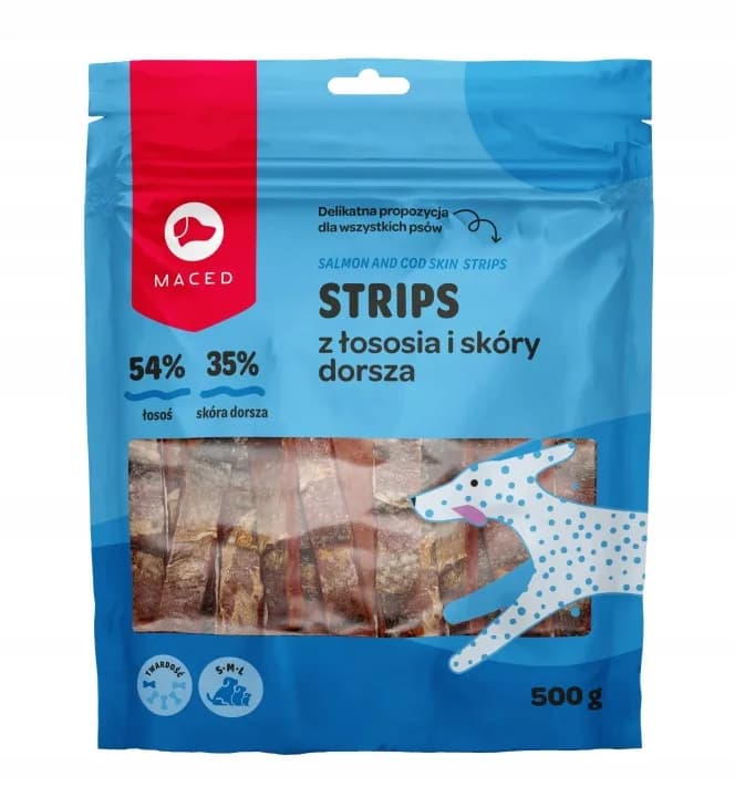 Przysmak dla Psa Maced Strips z Łososia i Skóry Dorsza Smakołyki 500 g