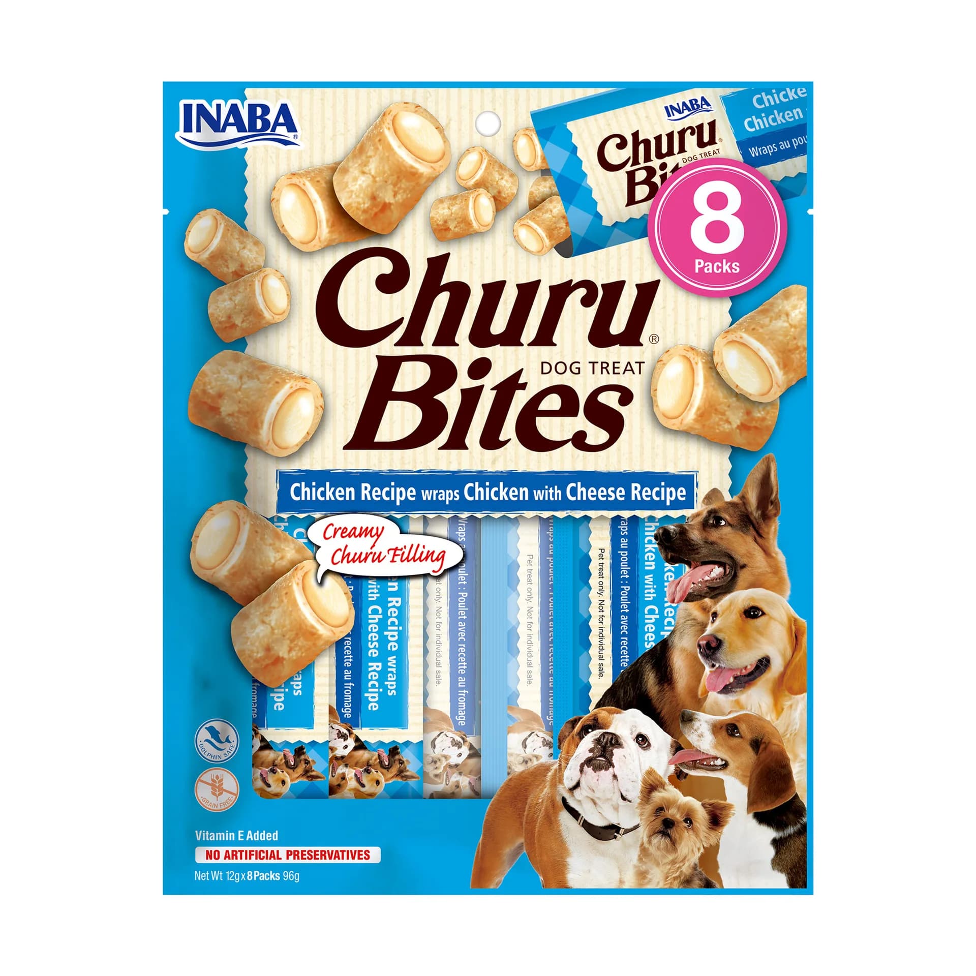 INABA DOG CHURU BITE z kurczakiem i serem przysmak dla psa 8 × 12 g (96 g)
