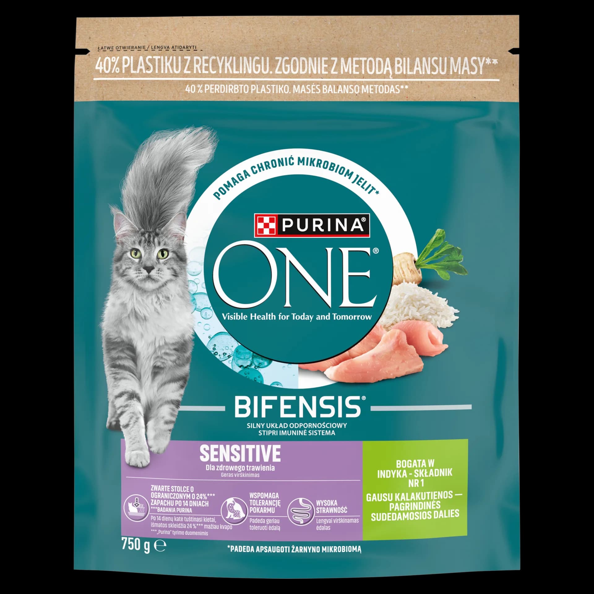 PURINA ONE Bifensis Sensitive Karma dla dorosłych kotów bogata w indyka 750 g