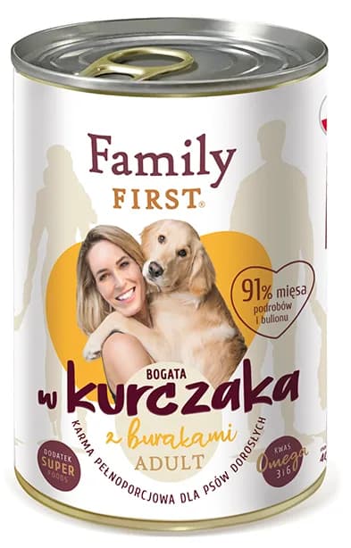Family First Mokra karma bogata w kurczaka z burakami dla psów dorosłych 400 g