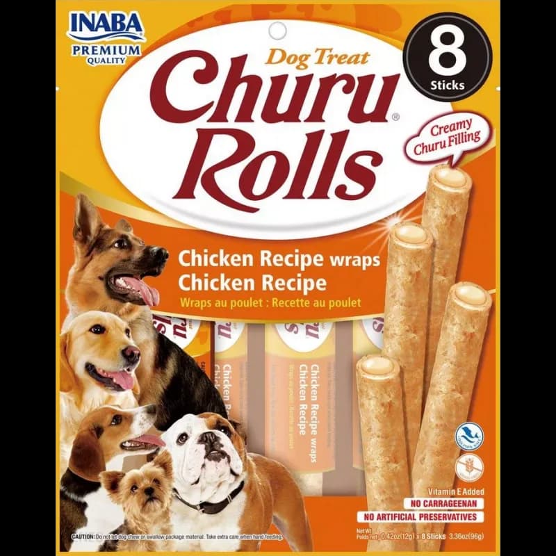 INABA DOG CHURU ROLLS CHICKEN WRAPS CHICKEN 8 × 12 g