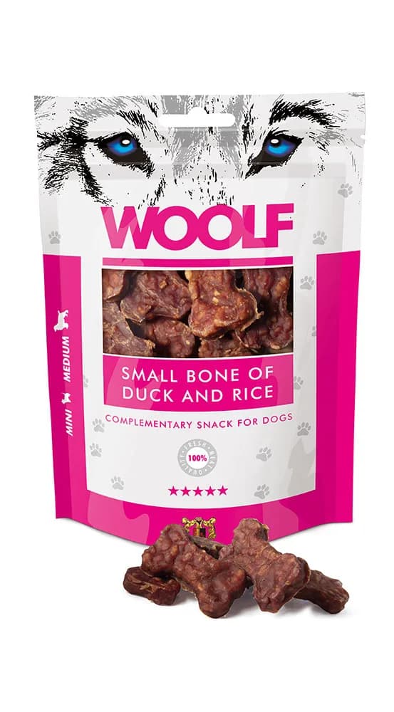 WOOLF SMALL BONE OF DUCK AND RICE Przysmak dla Psa Treserki Kaczka z ryżem100 g