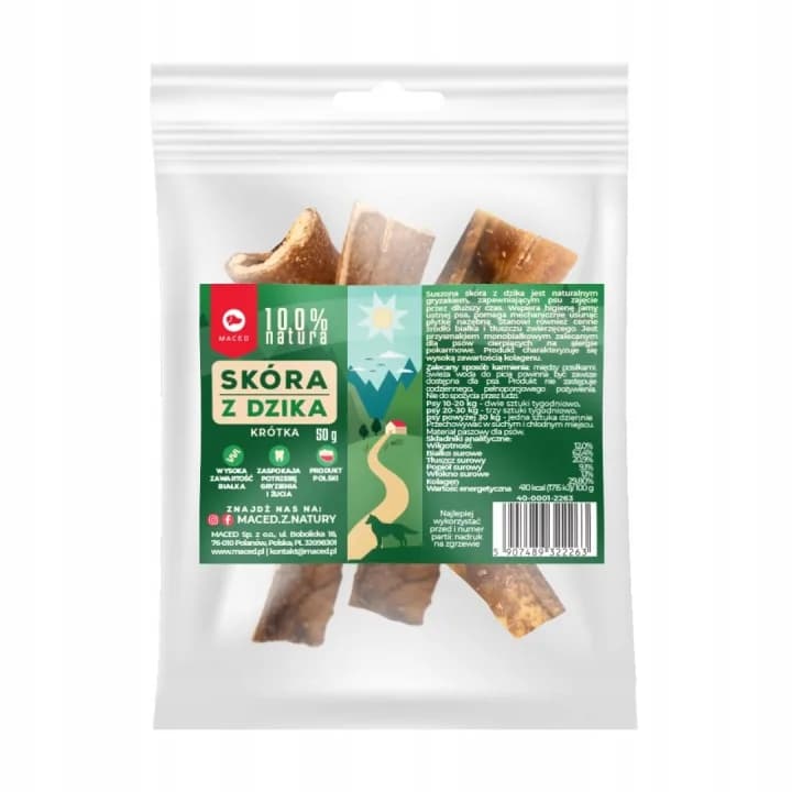 Gryzak dla Psa SKÓRA DZIKA Krótka Przysmak 100% Naturalny BARF MACED 50 g