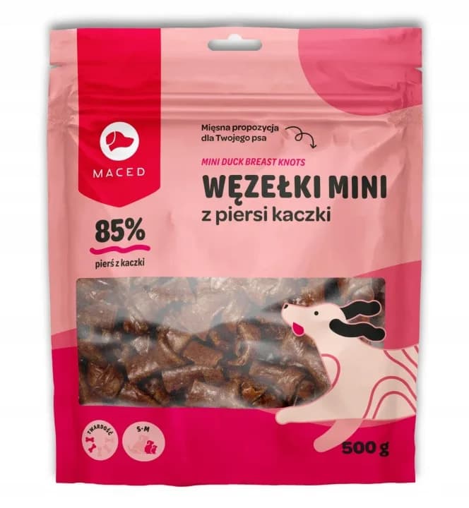 Węzełki Mini z Piersi Kaczki (85% mięsa) Maced Miękki Przysmak dla Psa 500 g